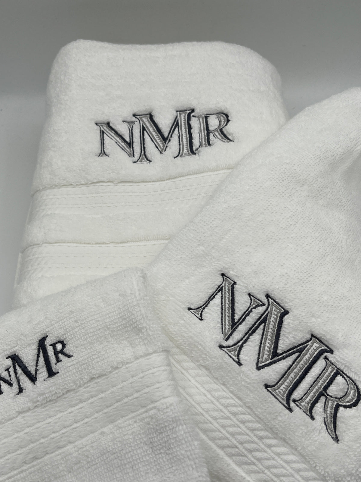 Monogrammed three piece bath towel set with embroidered initials - detail view 5
