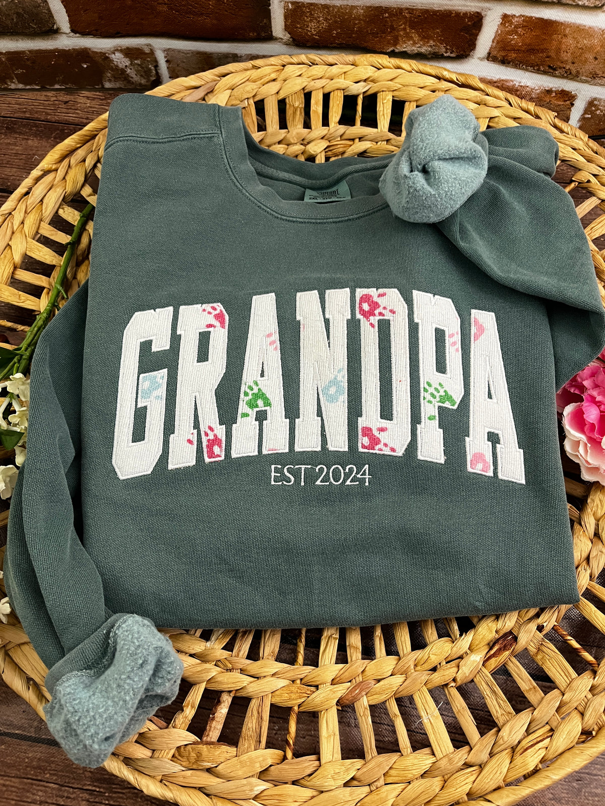 Curved Mama keepsake sweatshirt appliqued from baby clothes - alternate view