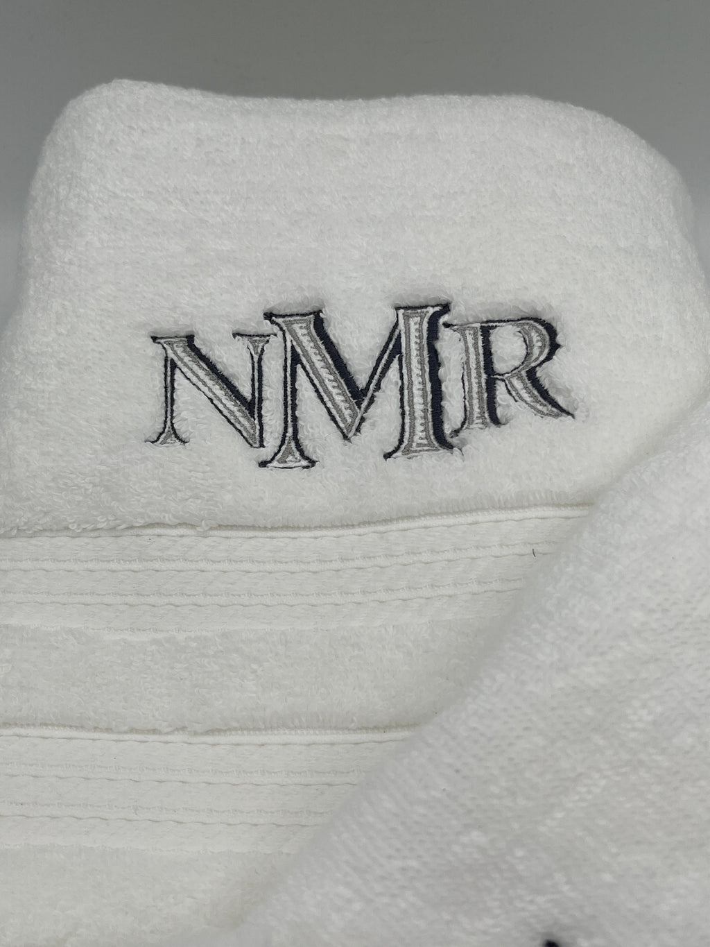 Monogrammed three piece bath towel set with embroidered initials - detail view 4