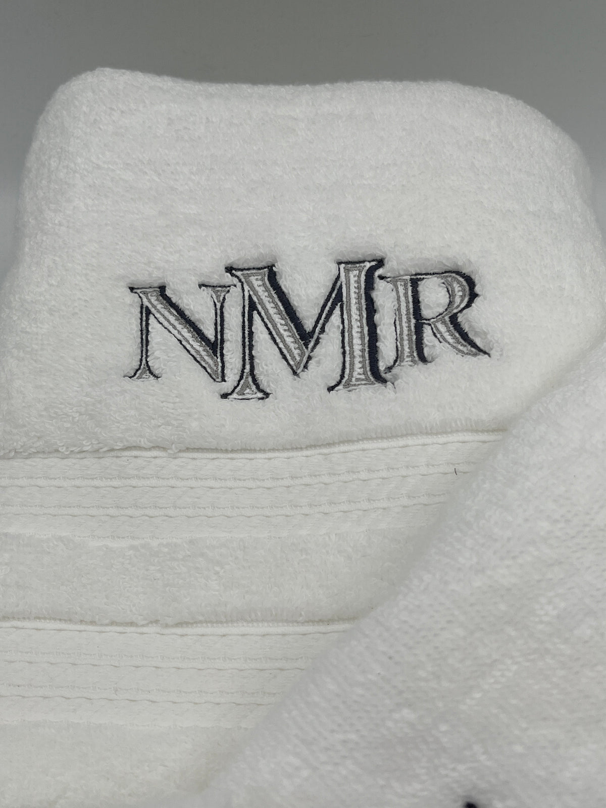 Monogrammed three piece bath towel set with embroidered initials - detail view 4