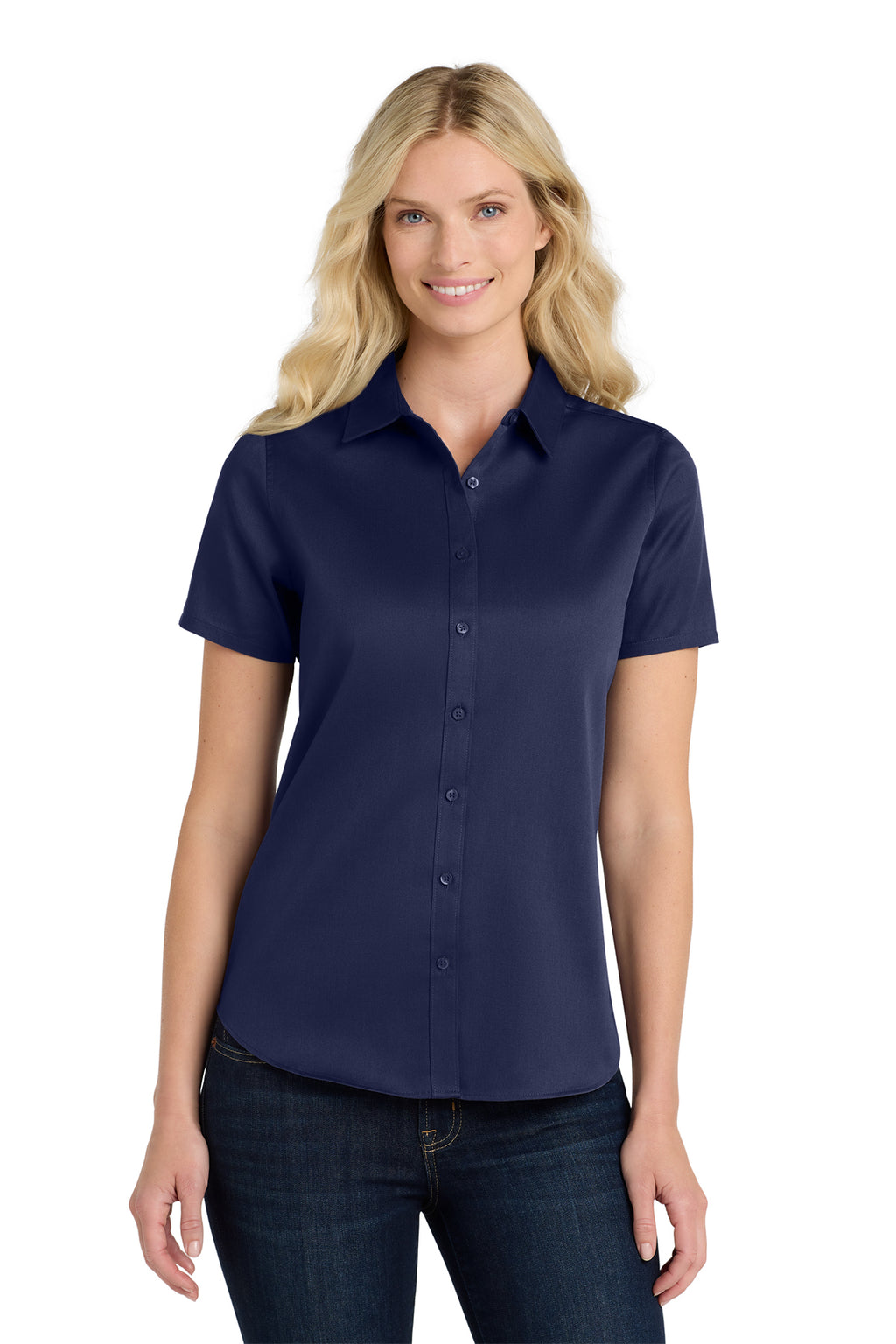 Eastek embroidered womens short sleeve twill shirt - detail view
