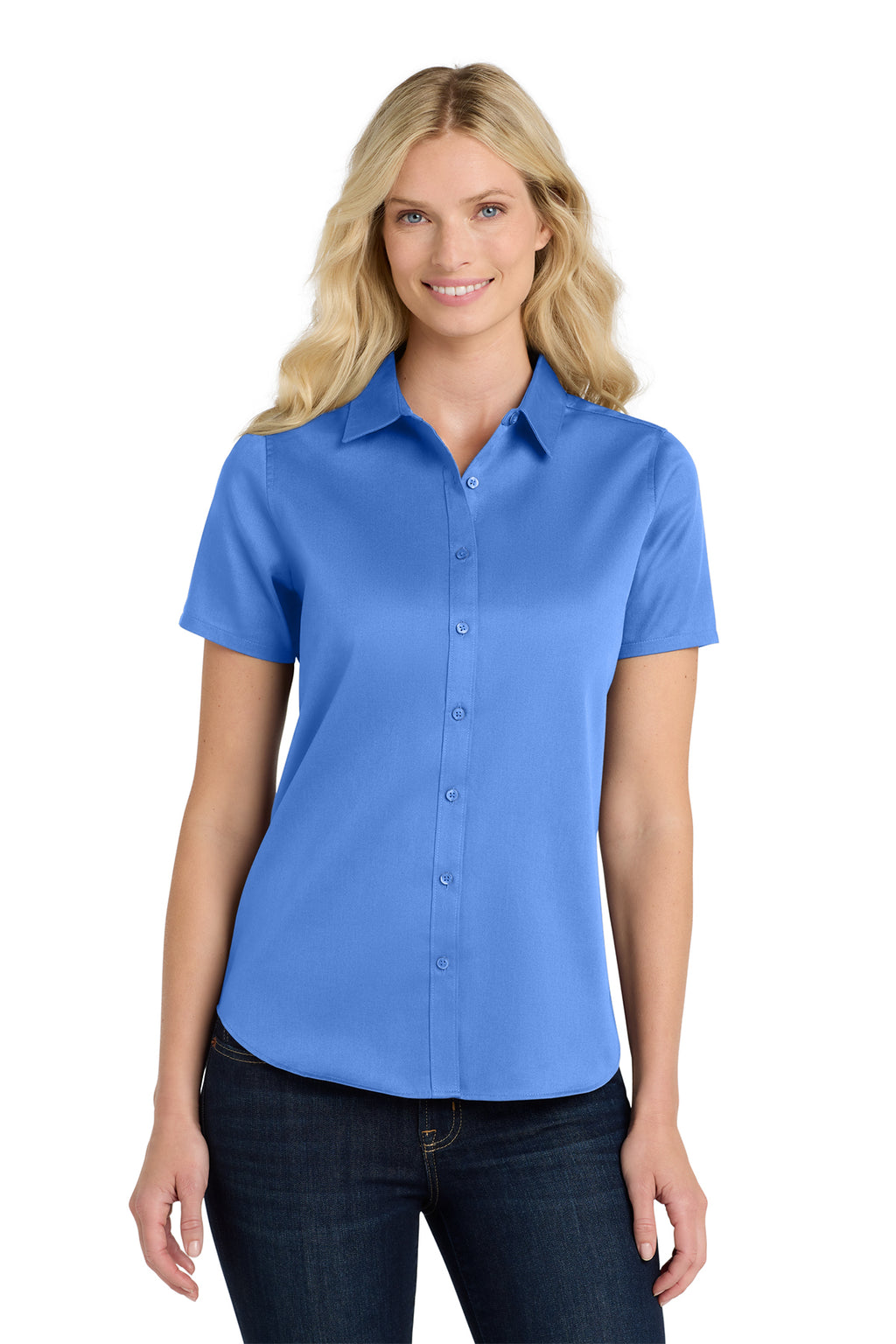 Eastek embroidered womens short sleeve twill shirt - alternate view