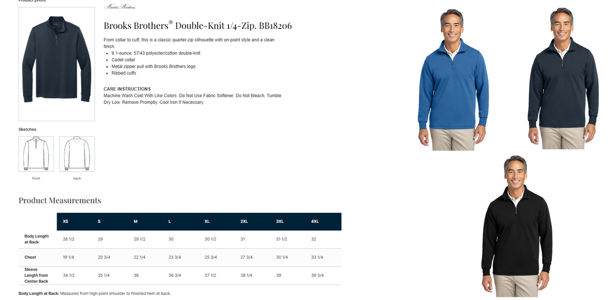 Custom embroidered double knit quarter zip pullover - detail view
