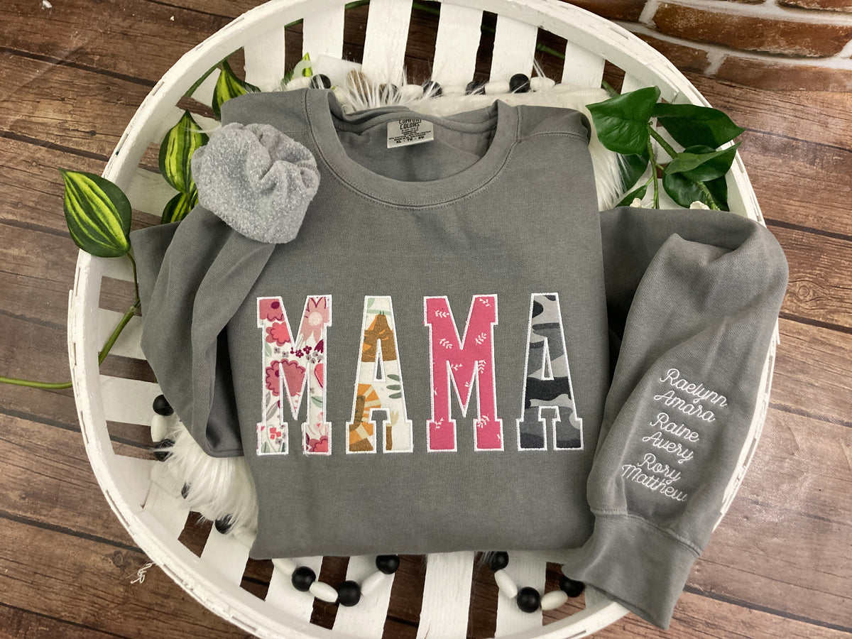 Applique keepsake sweatshirt made from baby onesies for grandma - styling option