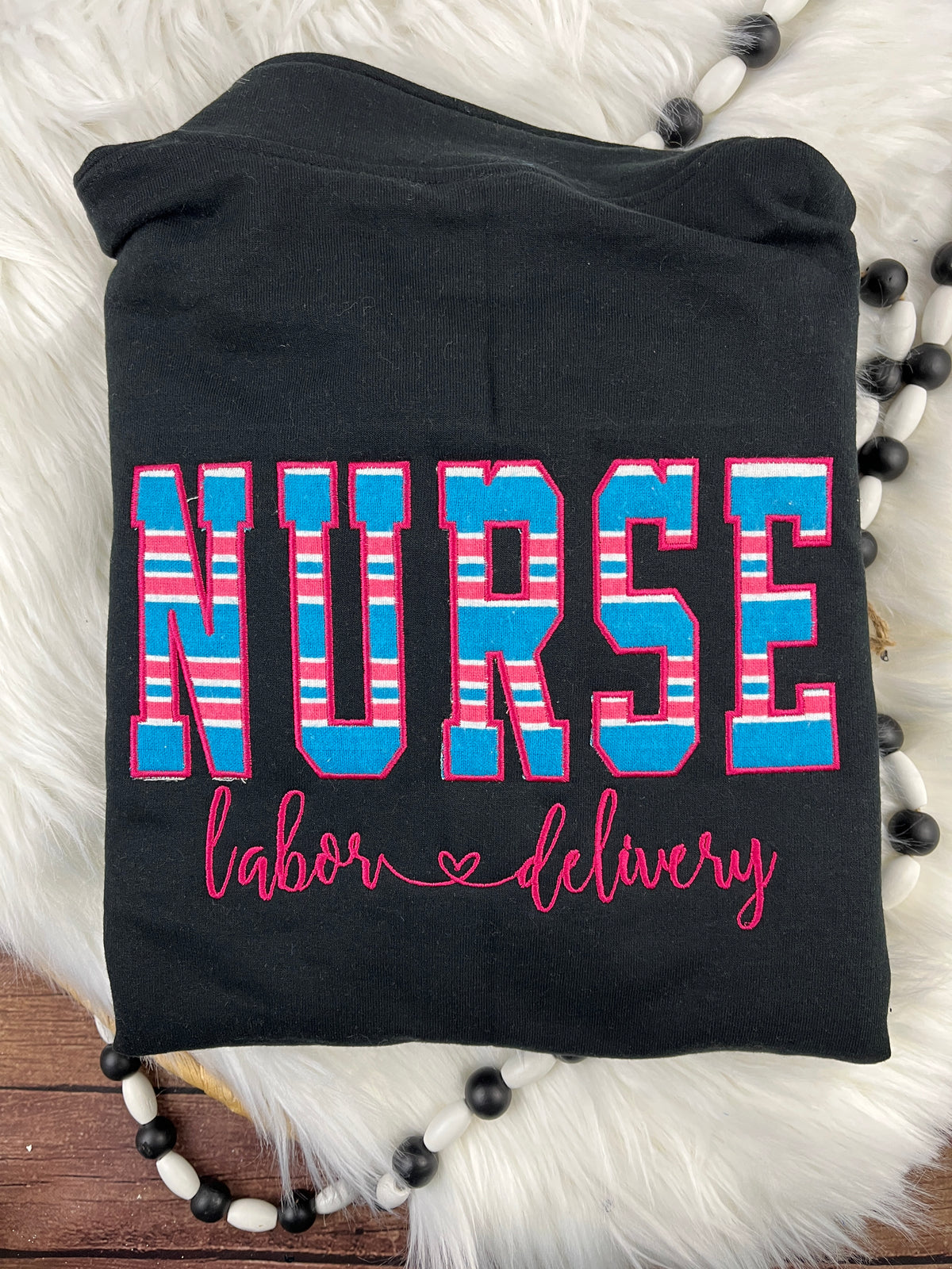 Nurse quarter zip sweatshirt made with a baby hospital swaddle blanket - detail view 4