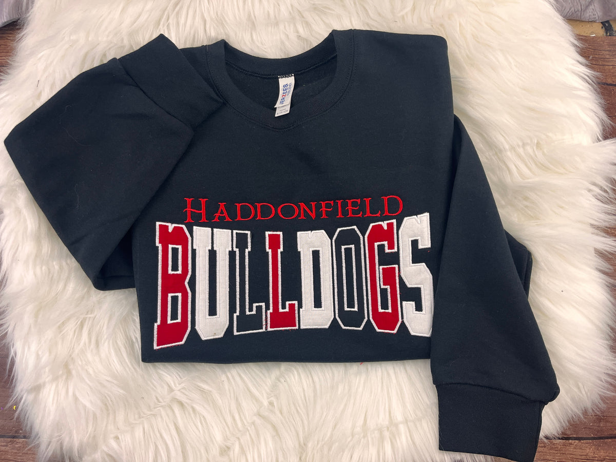 Haddonfield Bulldogs Block Letter Applique Crewneck | Embroidered Spirit Wear Fundraiser