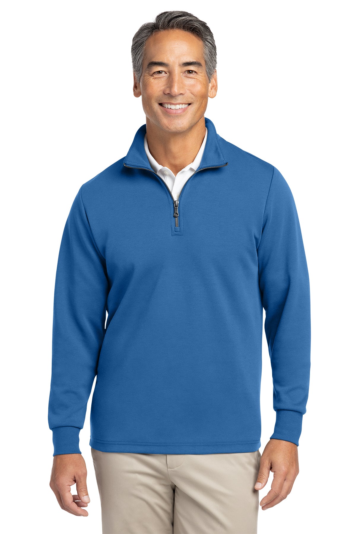 Custom embroidered double knit quarter zip pullover - detail view 2