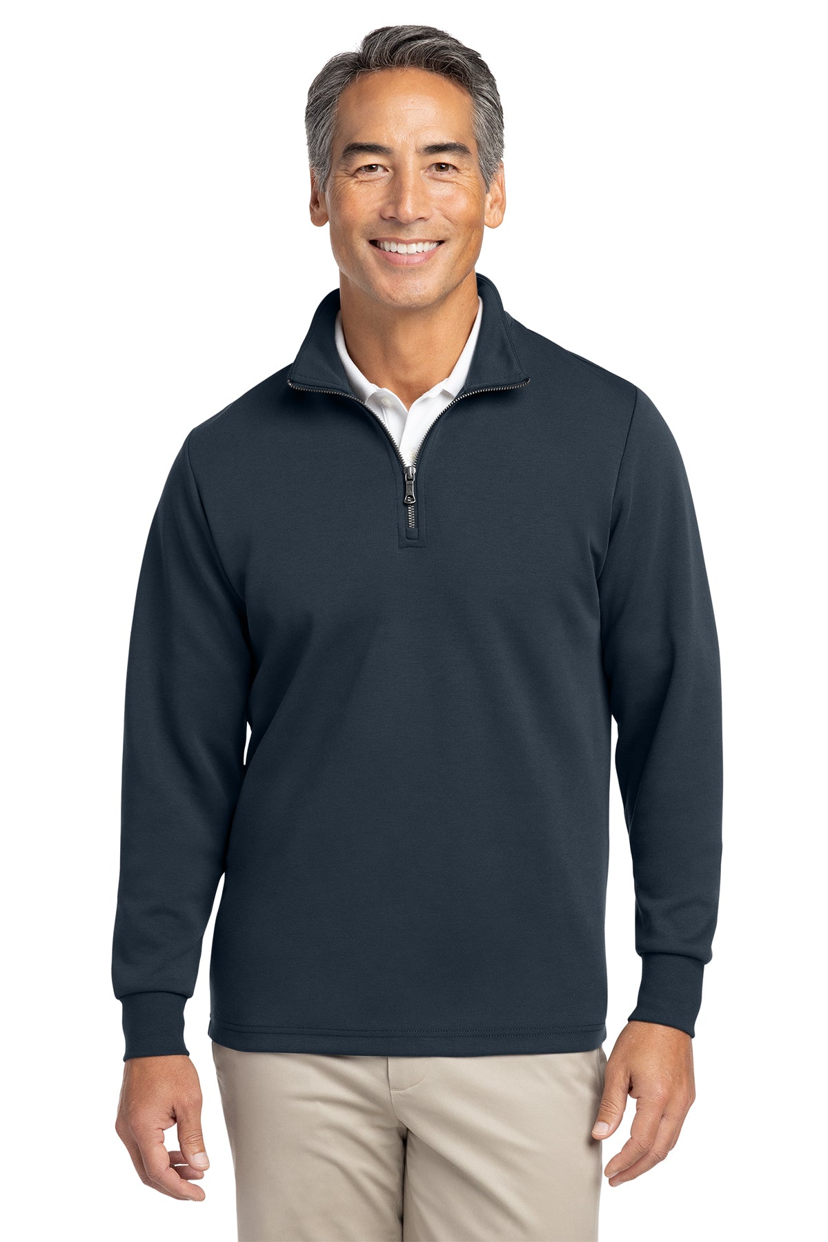 Custom embroidered double knit quarter zip pullover - detail view 3