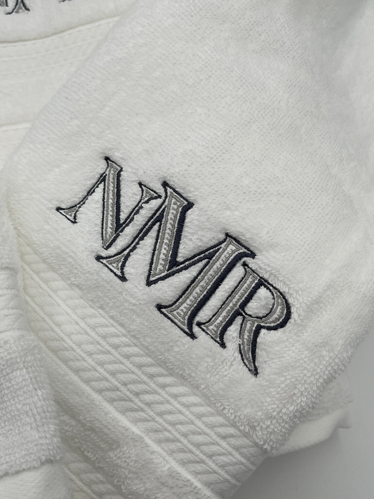 Monogrammed three piece bath towel set with embroidered initials - detail view 2