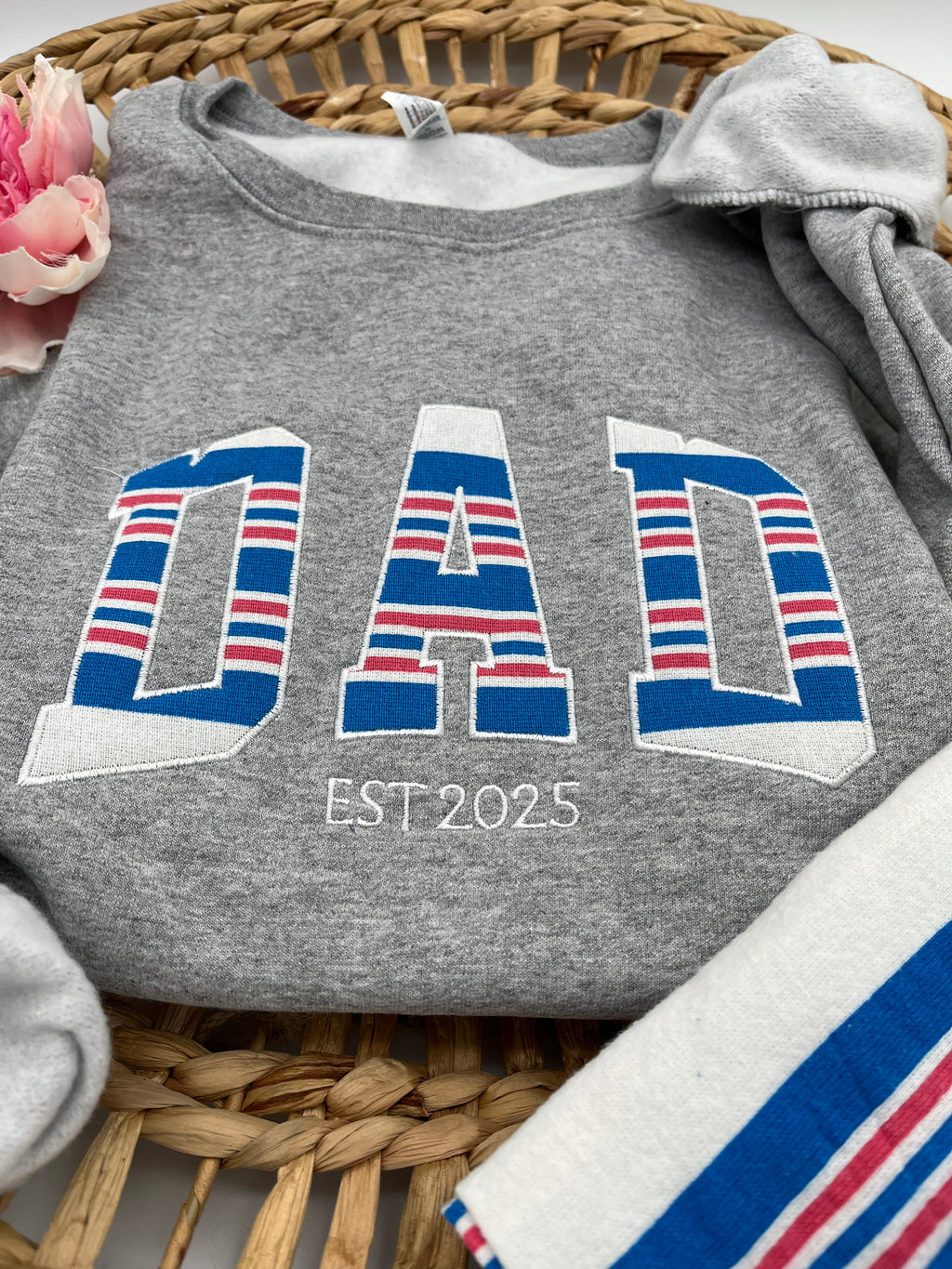 Curved Mama keepsake sweatshirt appliqued from baby clothes - back view