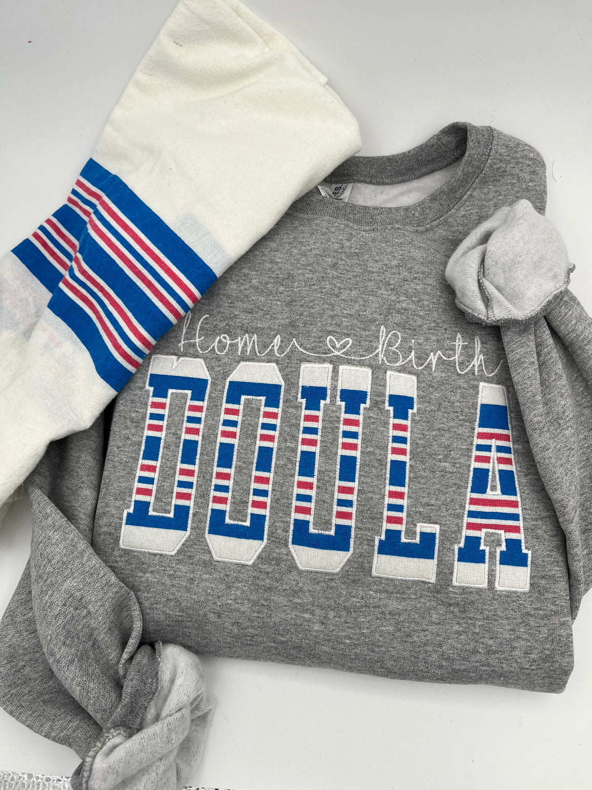 Doula embroidered sweatshirt with keepsake swaddle blanket detail
