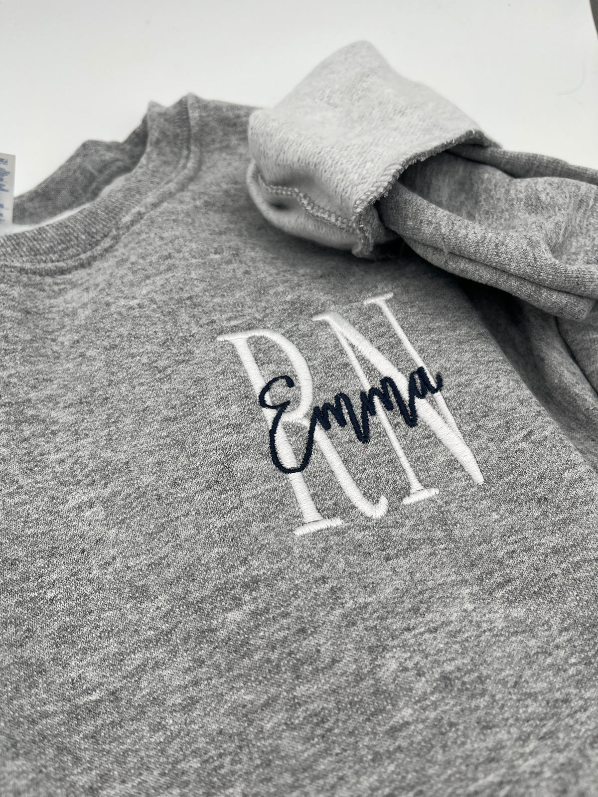Custom nurse sweatshirt with left chest embroidered name and credentials - detail view 3
