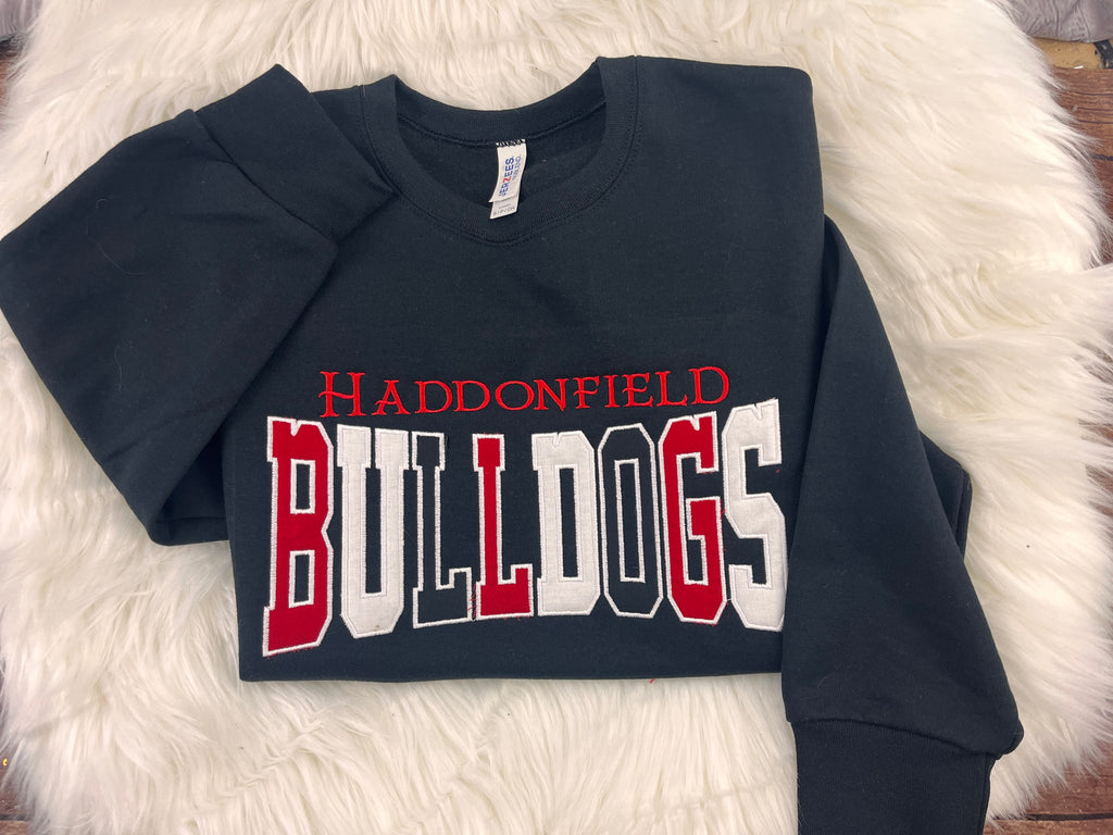 Haddonfield Bulldogs Block Letter Applique Crewneck | Embroidered Spirit Wear Fundraiser