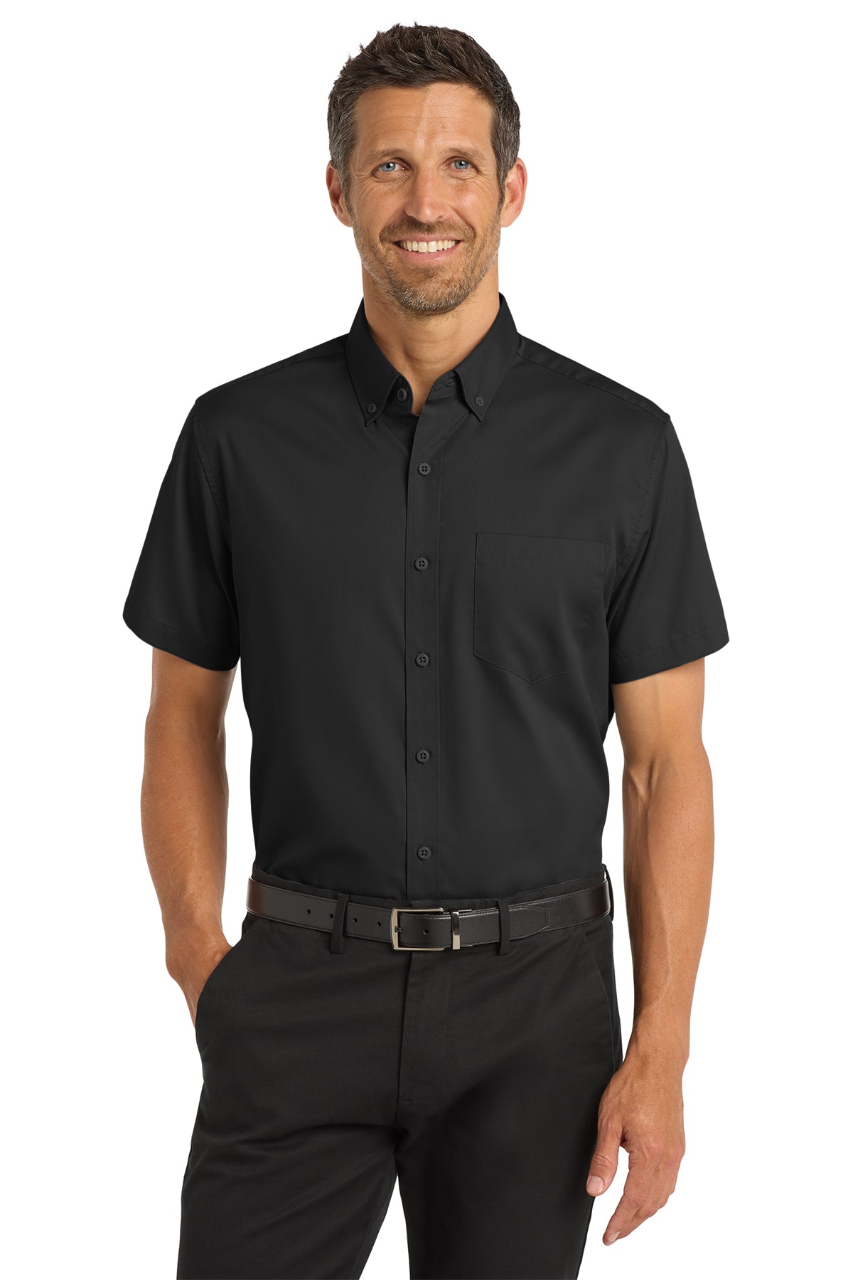 Embroidered short sleeve twill work shirt