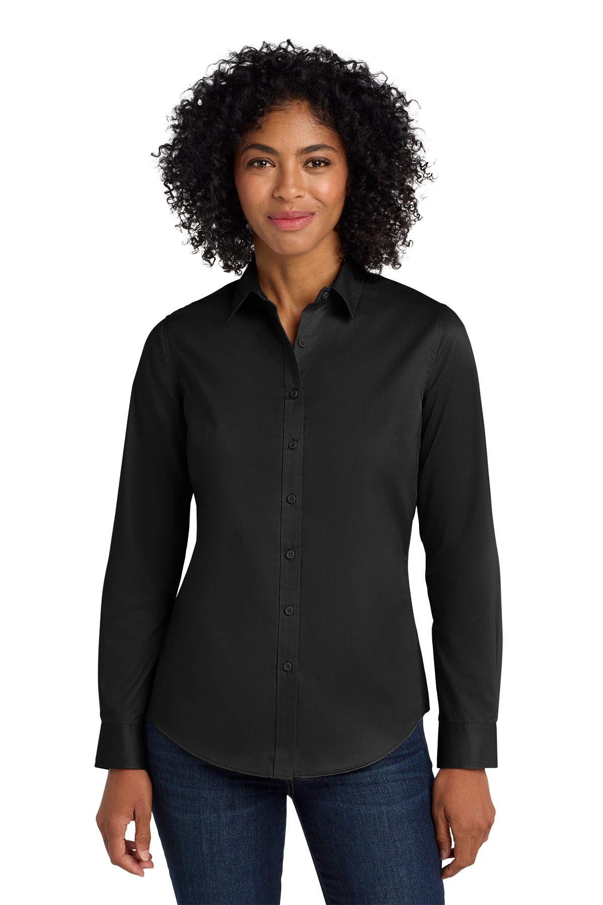 Eastek embroidered womens long sleeve twill shirt