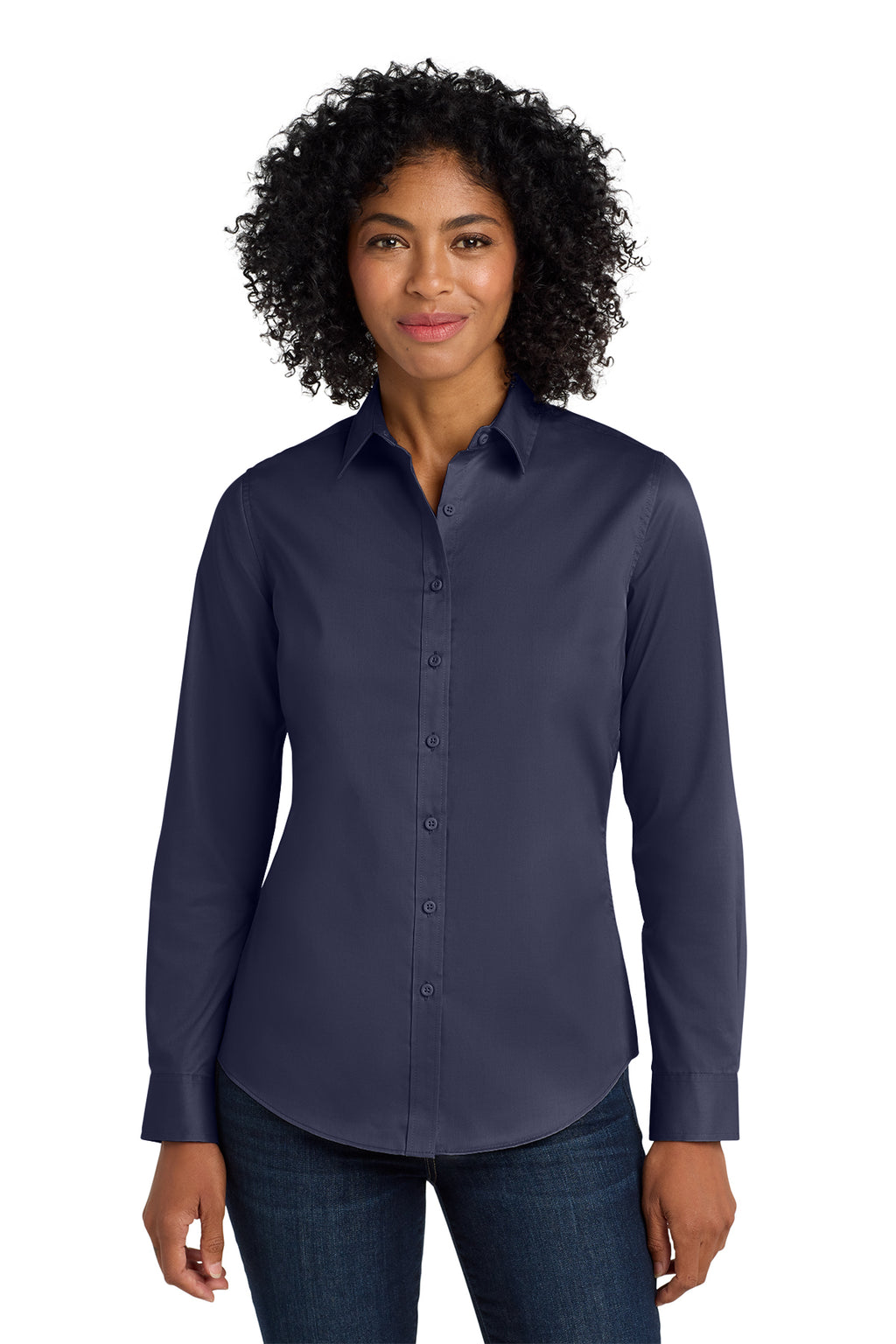 Eastek embroidered womens long sleeve twill shirt - detail view