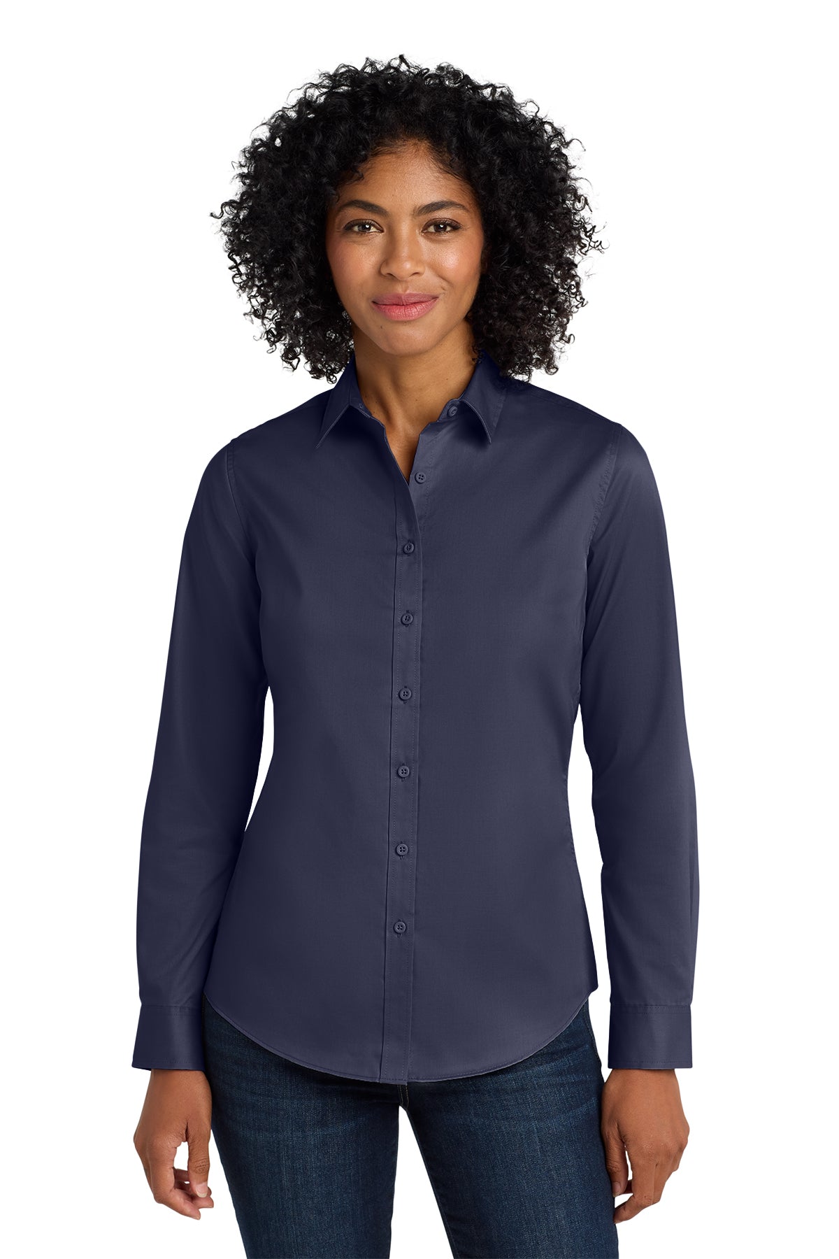 Eastek embroidered womens long sleeve twill shirt - detail view