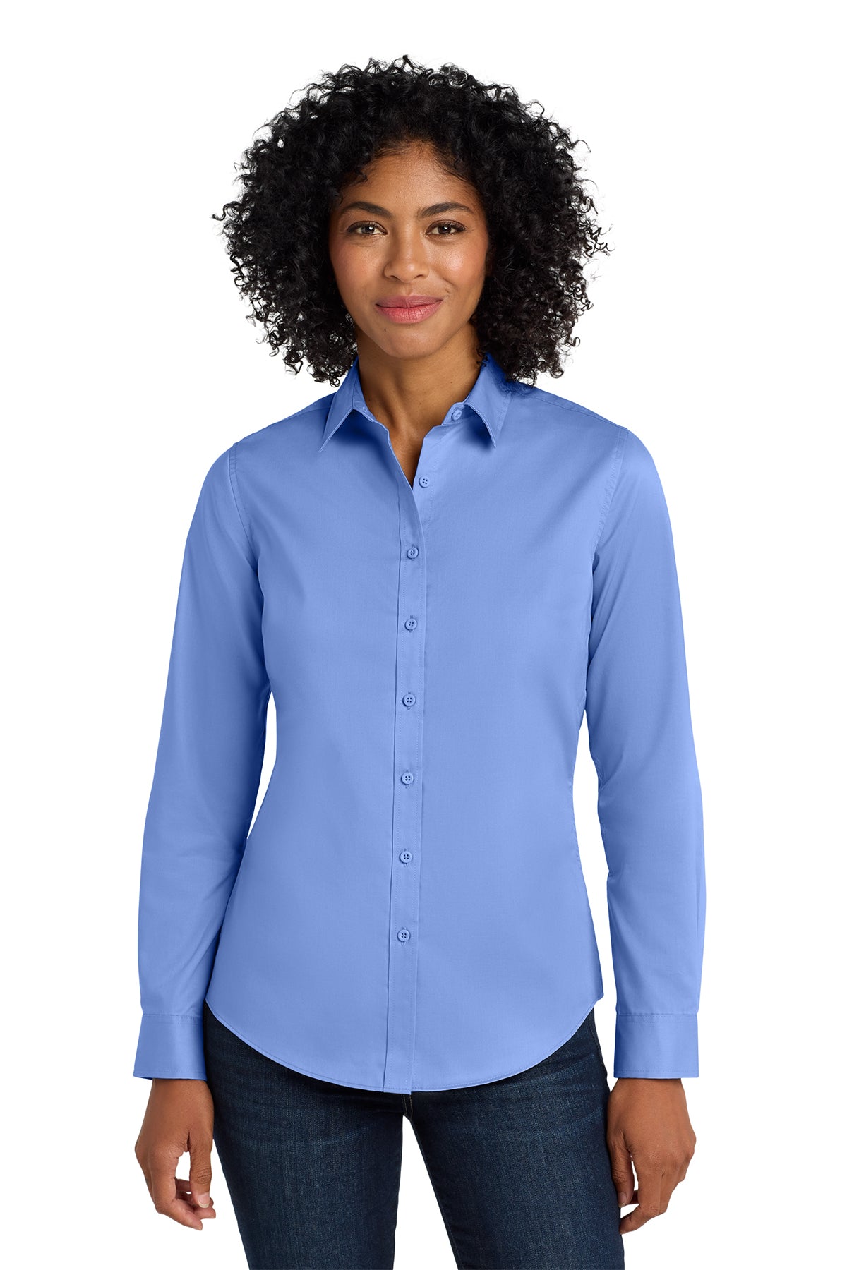 Eastek embroidered womens long sleeve twill shirt - alternate view