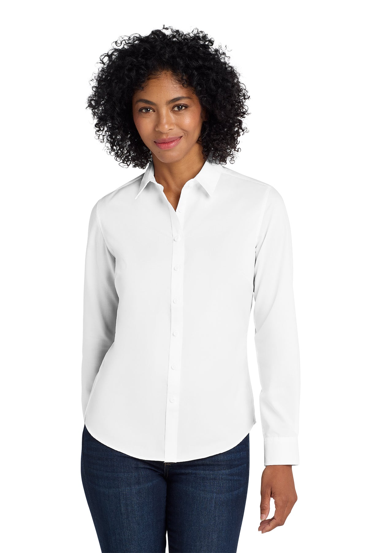 Eastek embroidered womens long sleeve twill shirt - close up of embroidery
