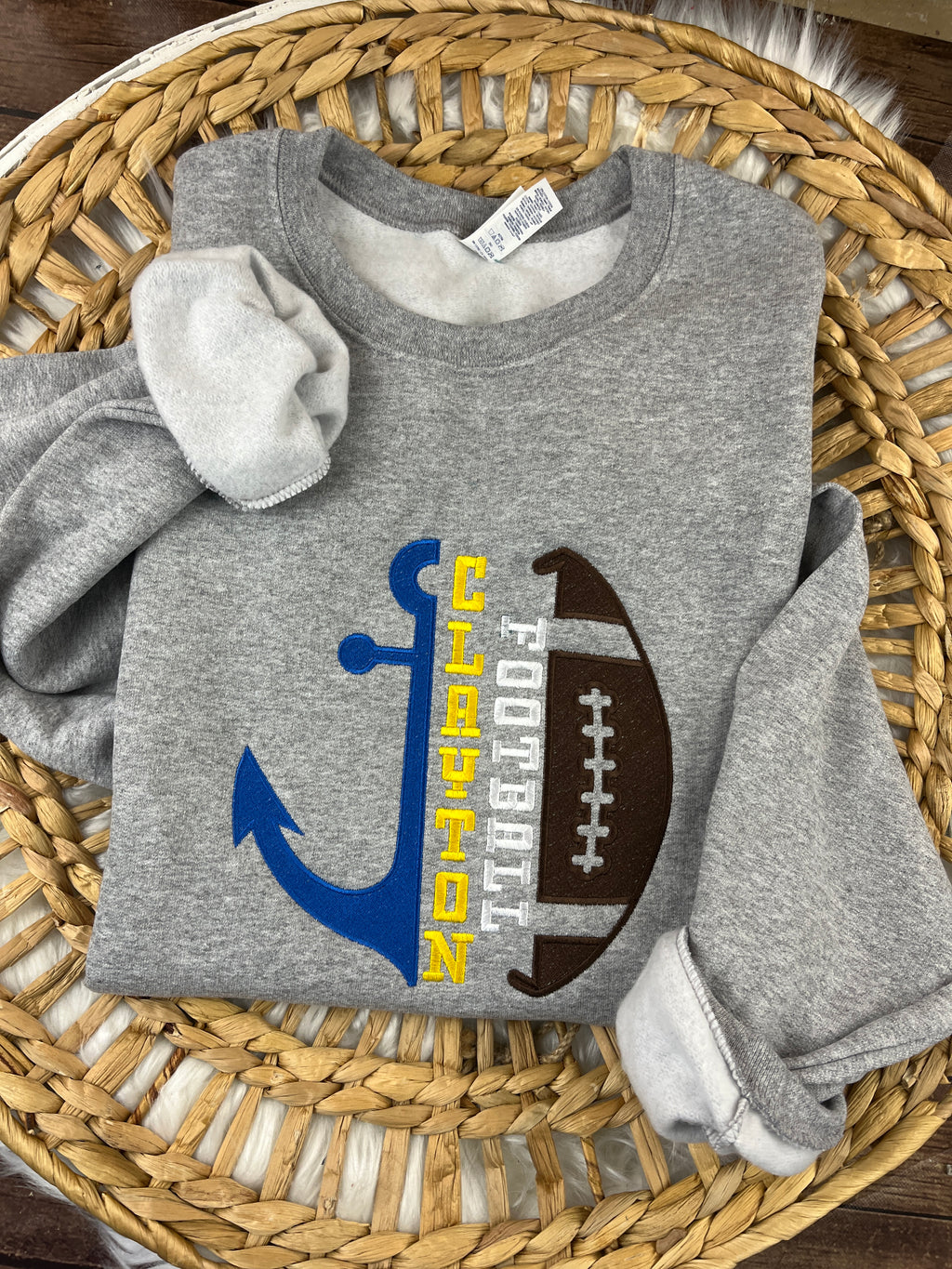 Football sweatshirt with embroidered half anchor and half ball design - detail view 2