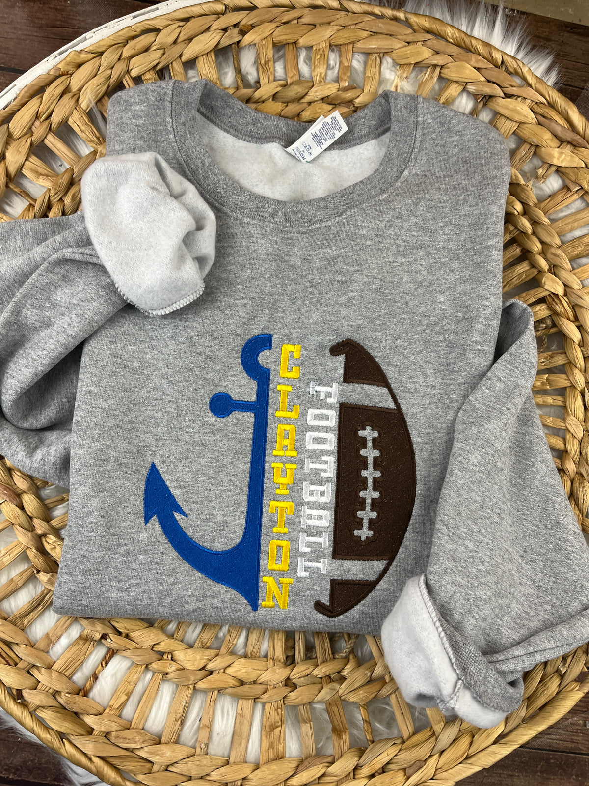 Football sweatshirt with embroidered half anchor and half ball design - detail view 2