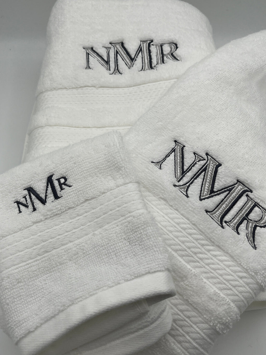 Monogrammed three piece bath towel set with embroidered initials - detail view 6