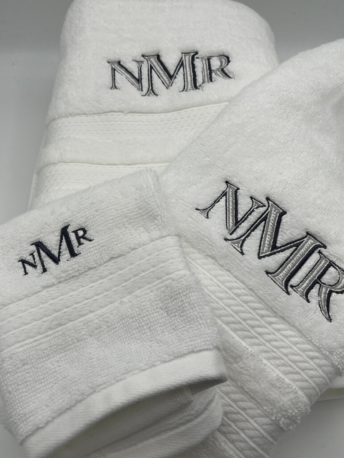Monogrammed three piece bath towel set with embroidered initials - detail view 6