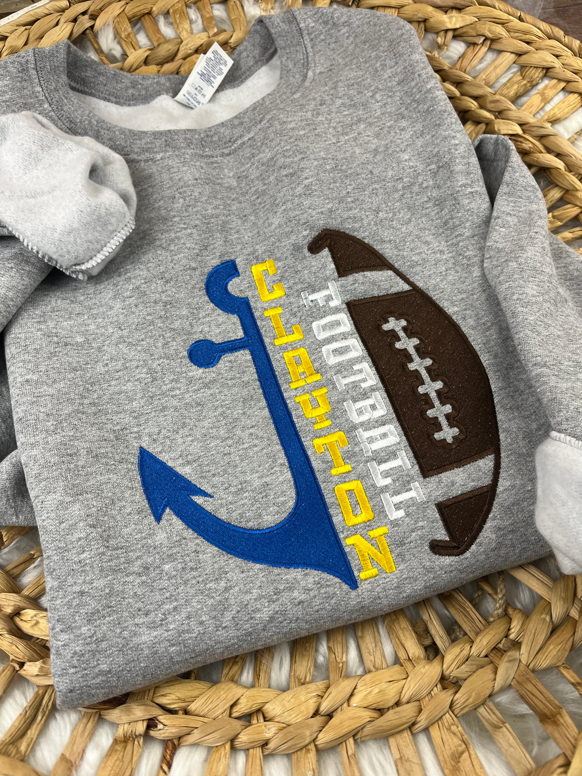 Football sweatshirt with embroidered half anchor and half ball design - detail view 4