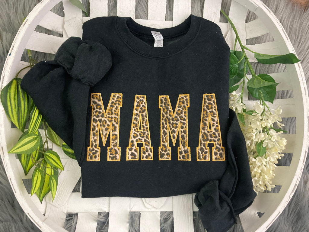 Mama cheetah print applique embroidered shirt