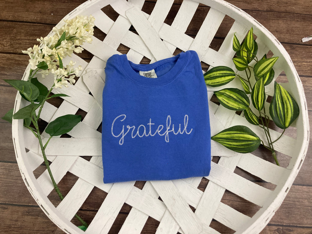 Grateful embroidered Christian sweatshirt with faith lettering - alternate view