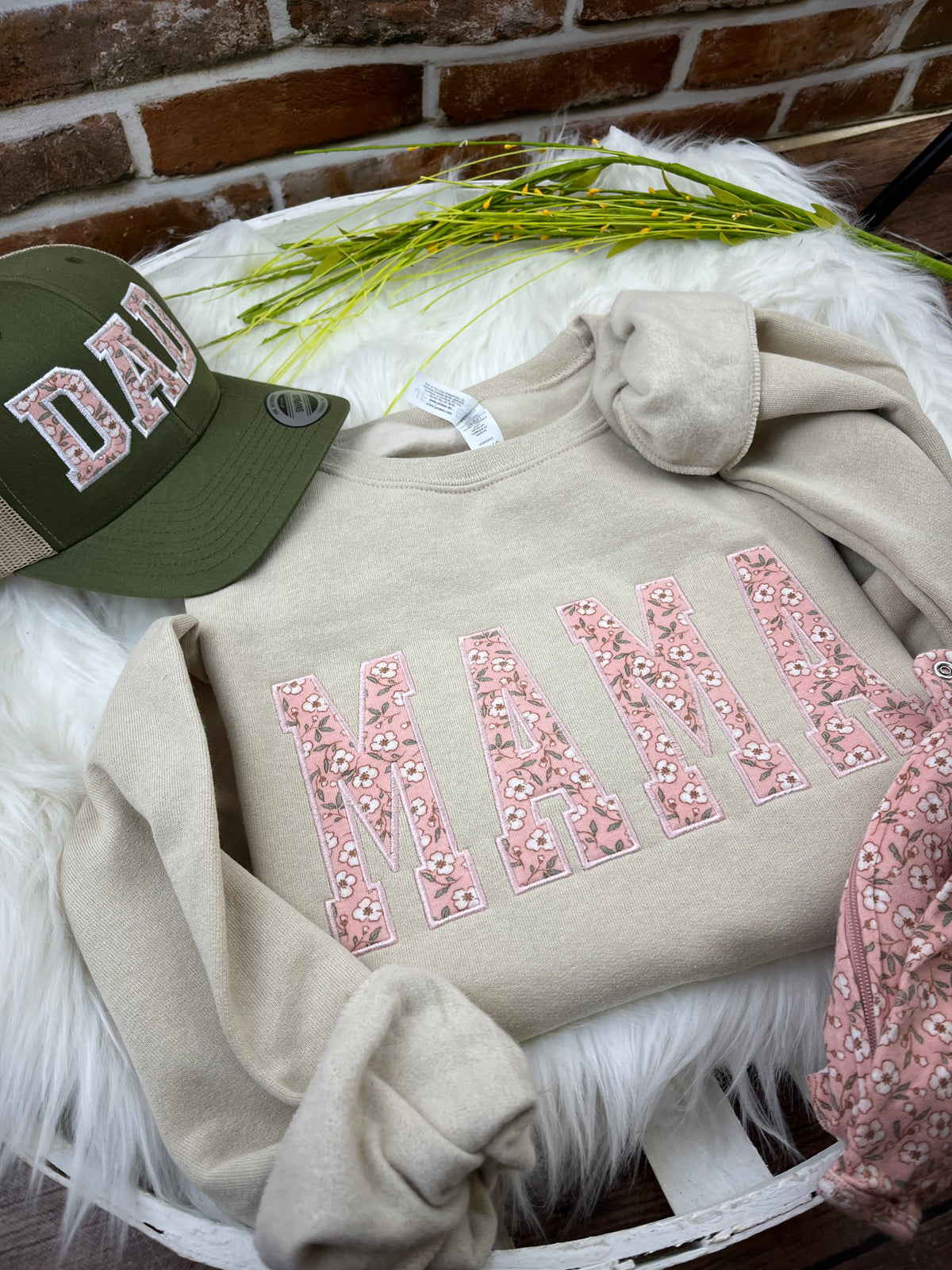 Applique keepsake sweatshirt made from baby onesies for grandma - stitching detail