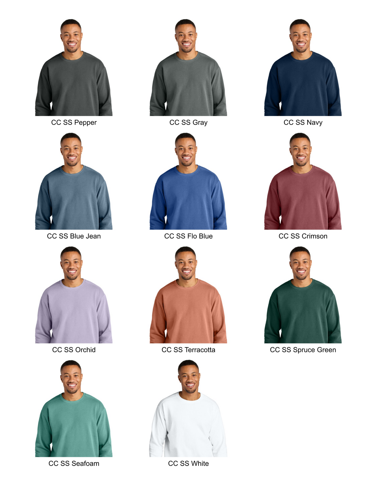 Comfort Colors sweatshirt colour options