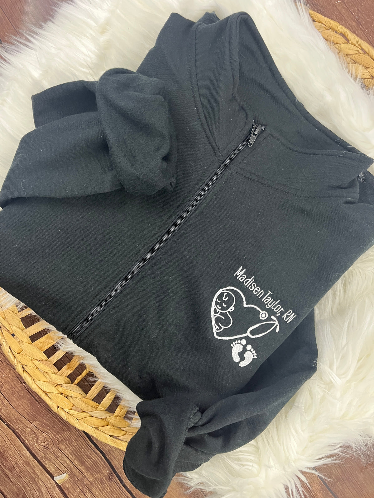 Nurse quarter zip sweatshirt with bow detail from a swaddle blanket - detail view 3