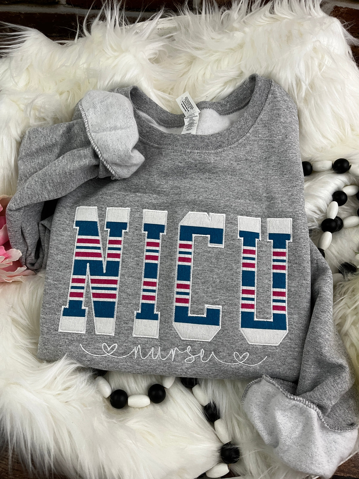NICU nurse keepsake sweatshirt appliqued from a baby hospital blanket