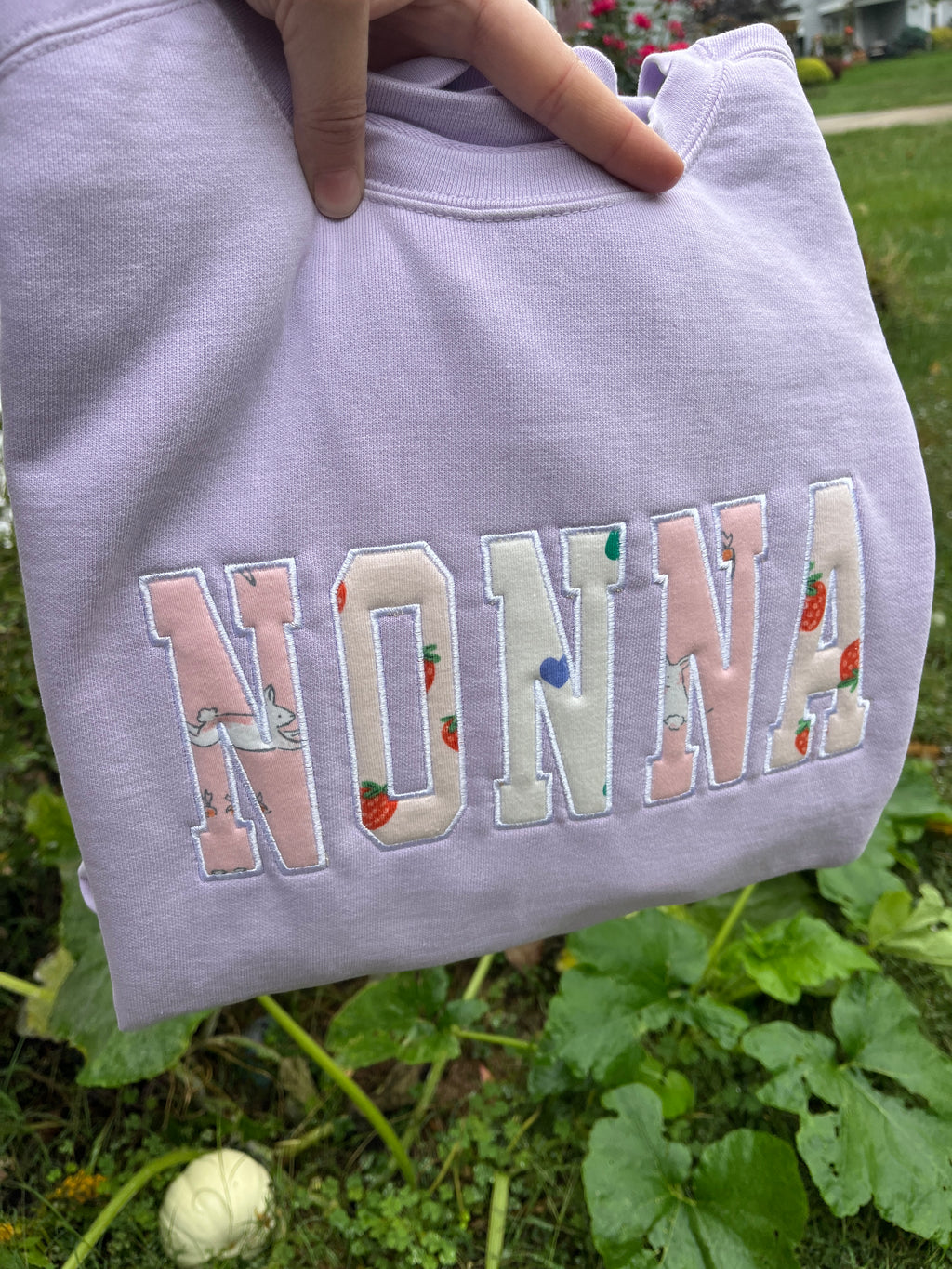 Applique keepsake sweatshirt made from baby onesies for grandma - third view
