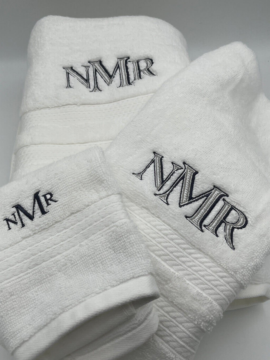 Monogrammed three piece bath towel set with embroidered initials - detail view 3