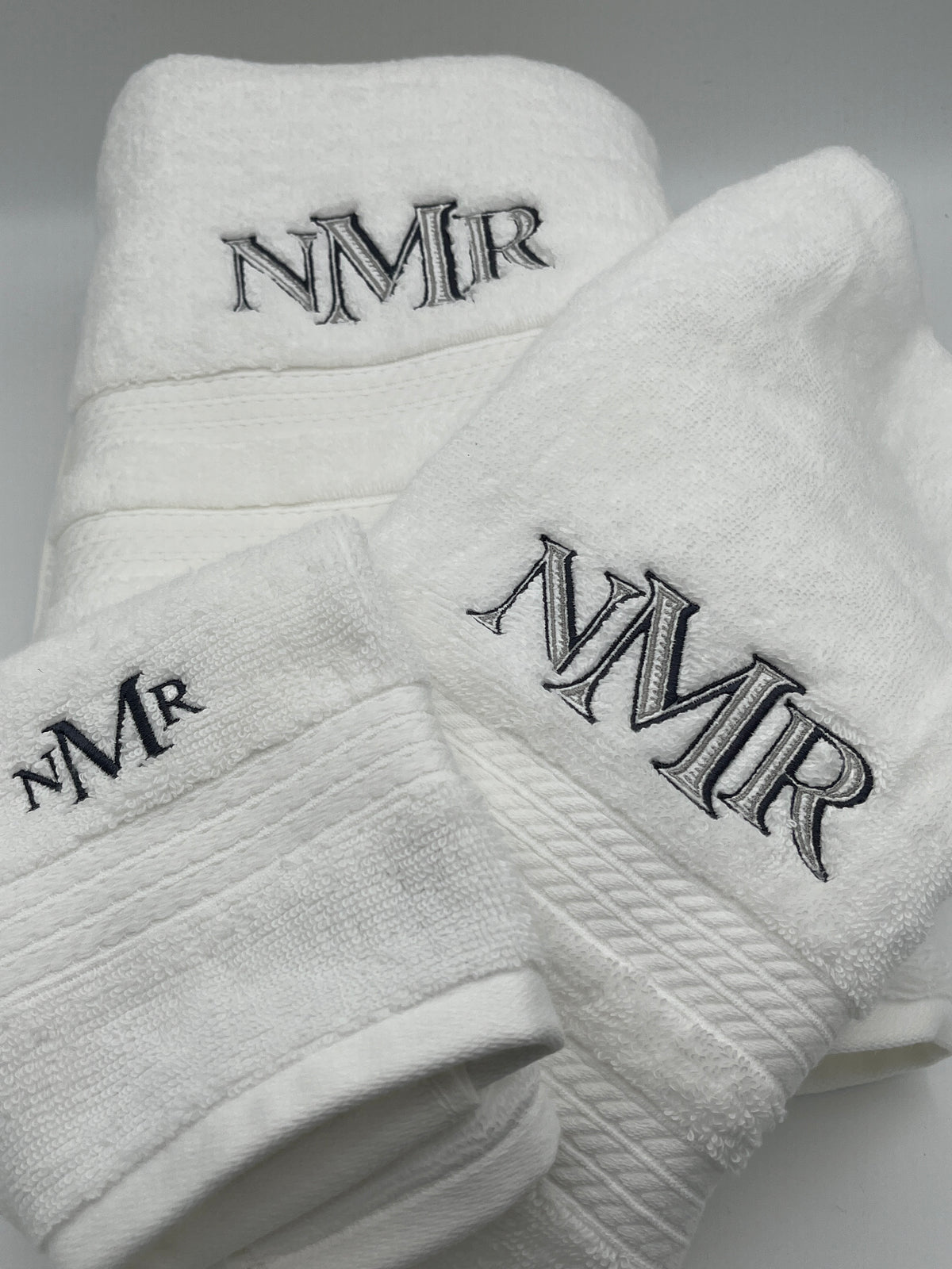 Monogrammed three piece bath towel set with embroidered initials - detail view 3
