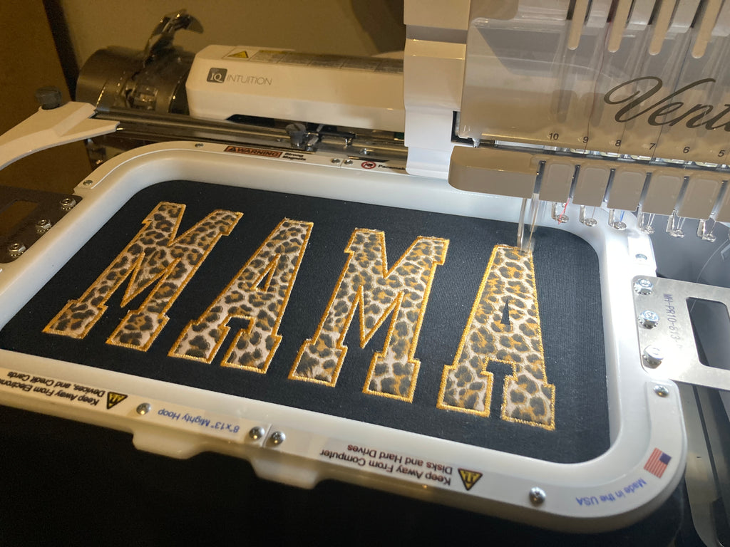Mama cheetah print applique embroidered shirt - detail view
