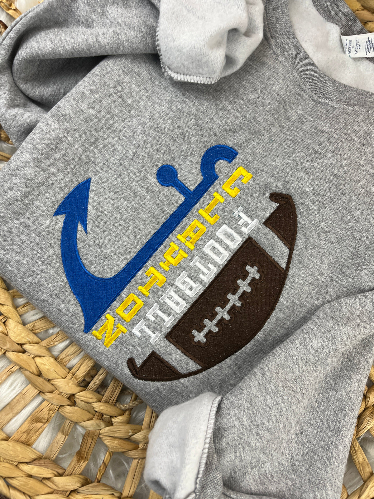 Football sweatshirt with embroidered half anchor and half ball design - detail view 3