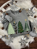 Christmas tree applique sweatshirt with embroidered holiday tree design