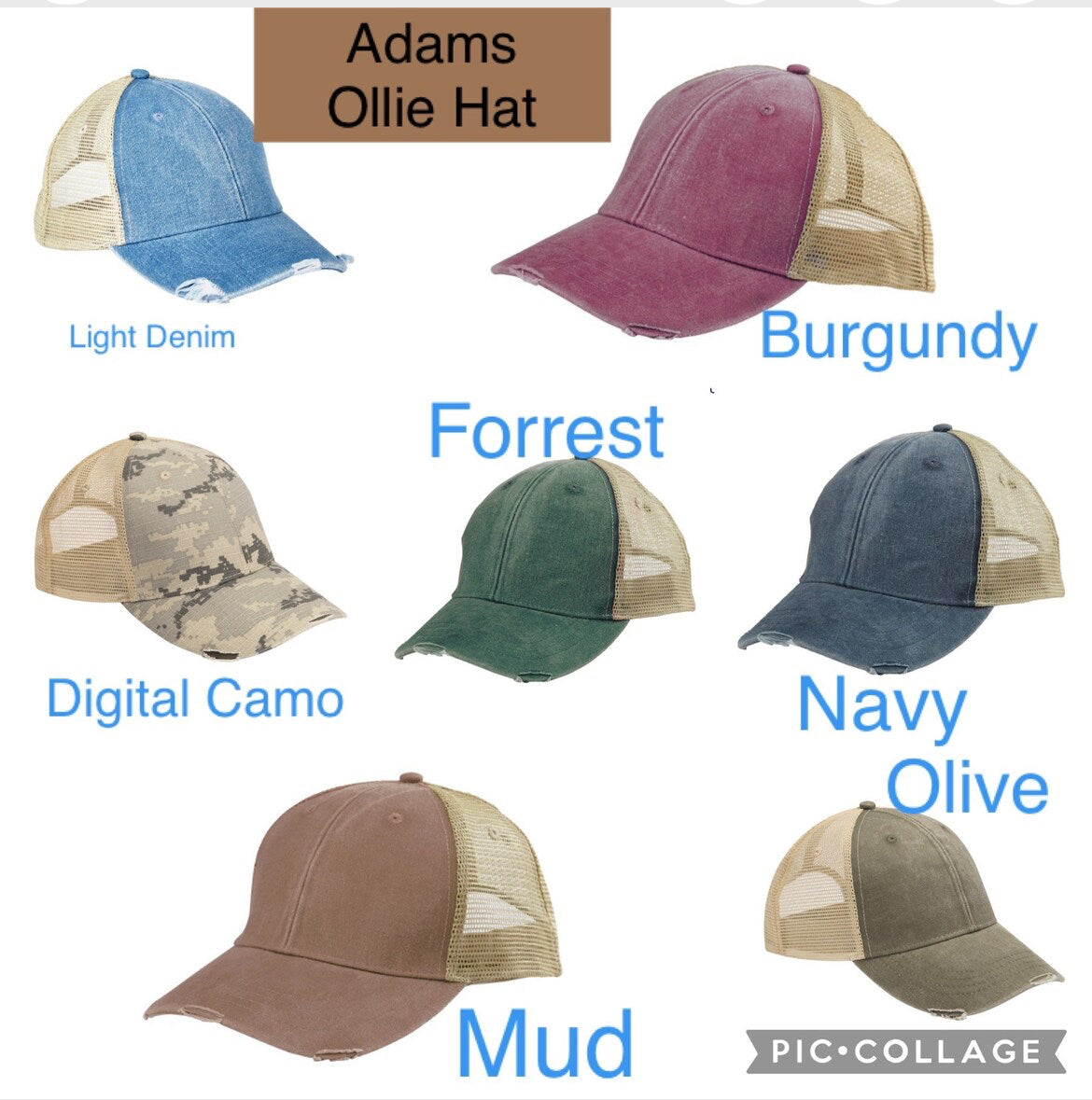 Custom embroidered adjustable cap style and colour options