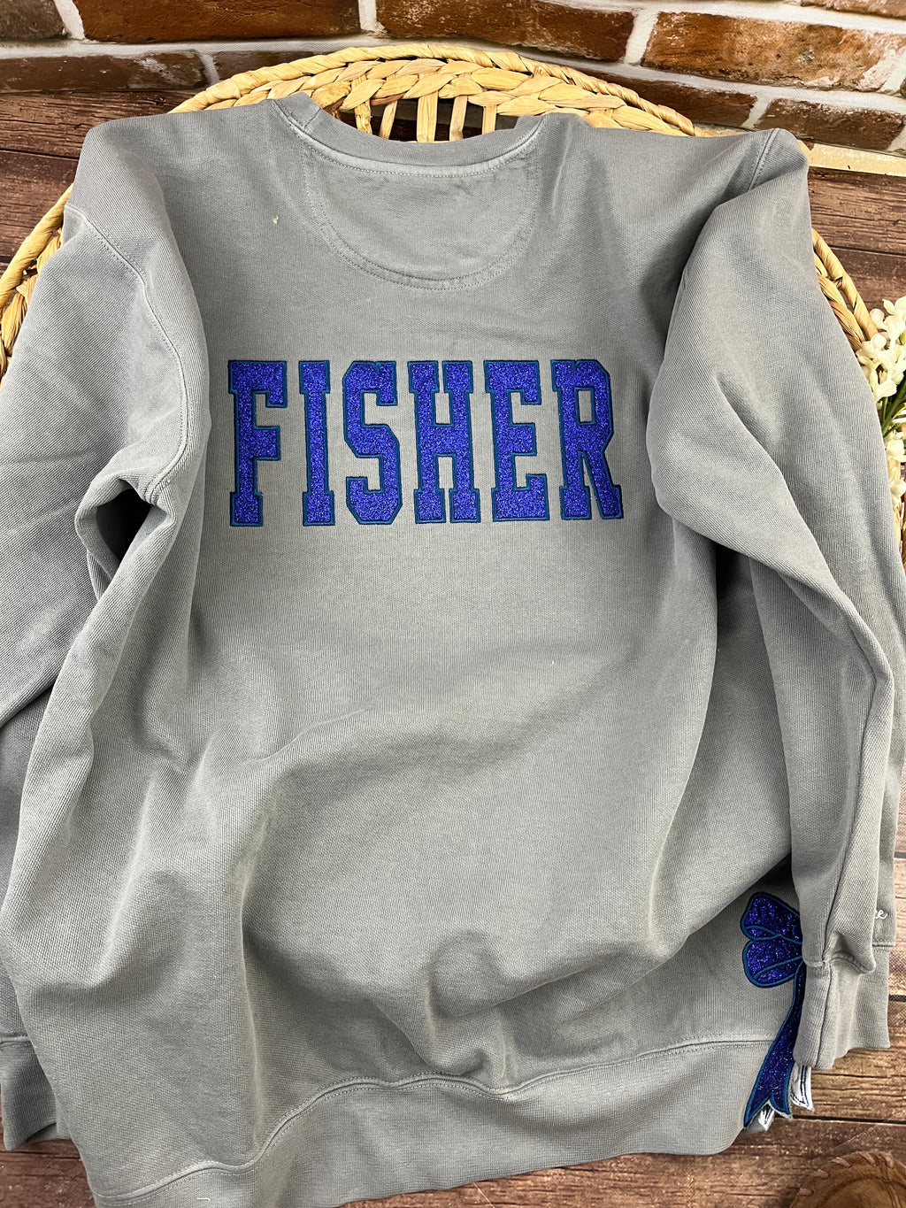 School spirit team sweatshirt with glitter applique and side bows - detail view 4