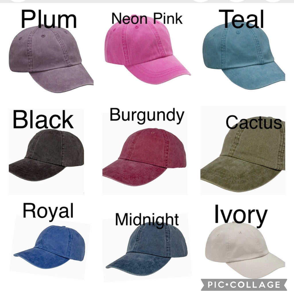 Custom embroidered adjustable cap style and colour options - second chart