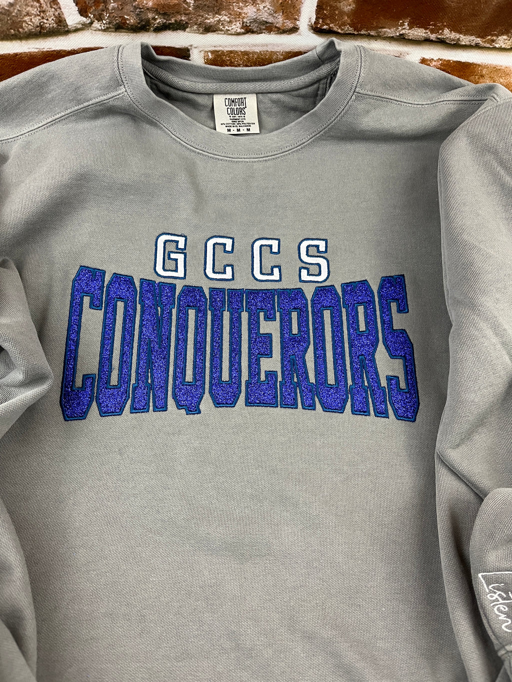 School spirit team sweatshirt with glitter applique and side bows - detail view 3