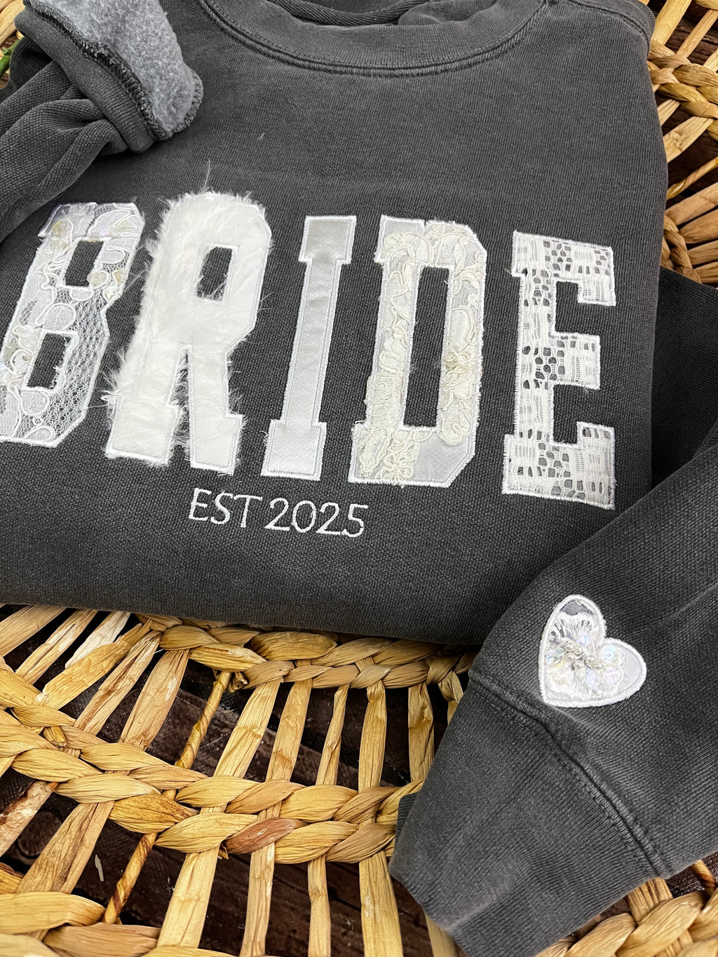 Custom bride memory keepsake shirt with wedding dress applique - detail view