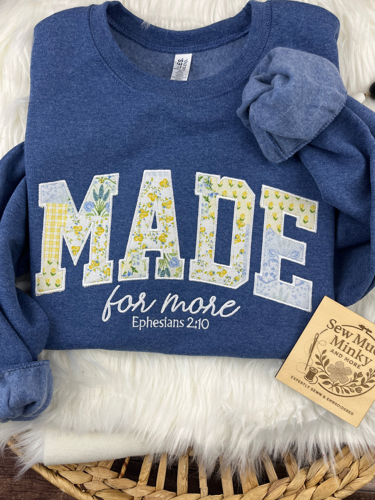 Made for More sweatshirt with floral applique lettering - detail view