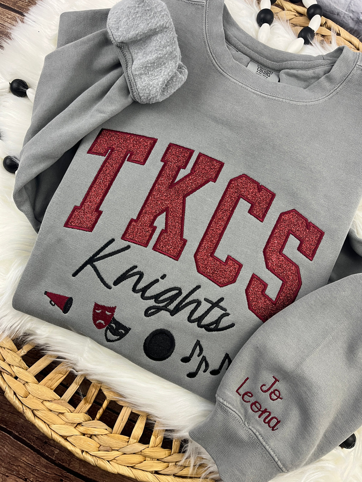 Custom embroidered school spirit crewneck sweatshirt - detail view 6