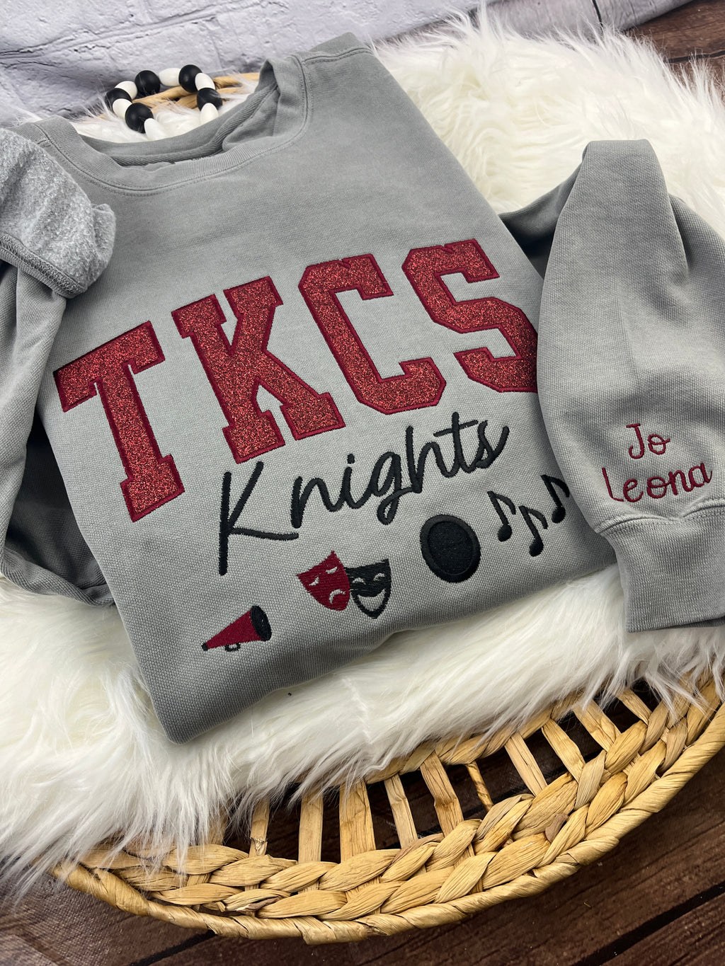 Custom embroidered school spirit crewneck sweatshirt - detail view 5