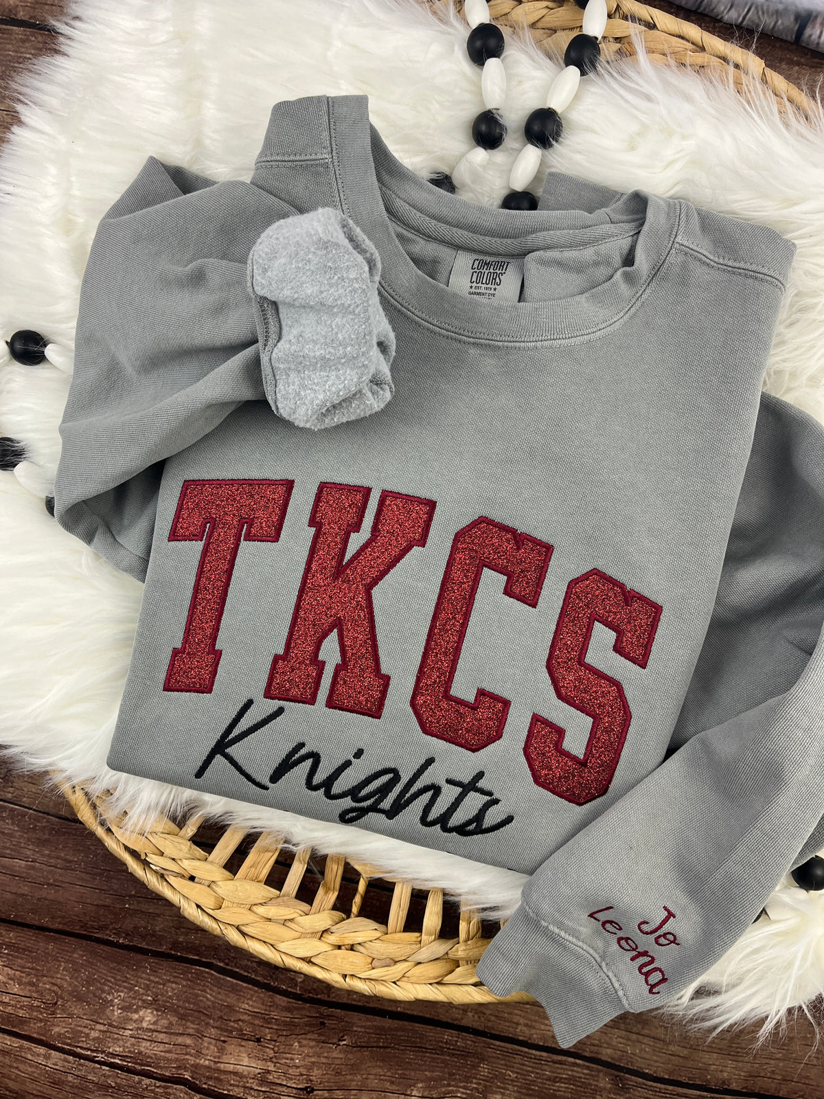 Custom embroidered school spirit crewneck sweatshirt - detail view 4