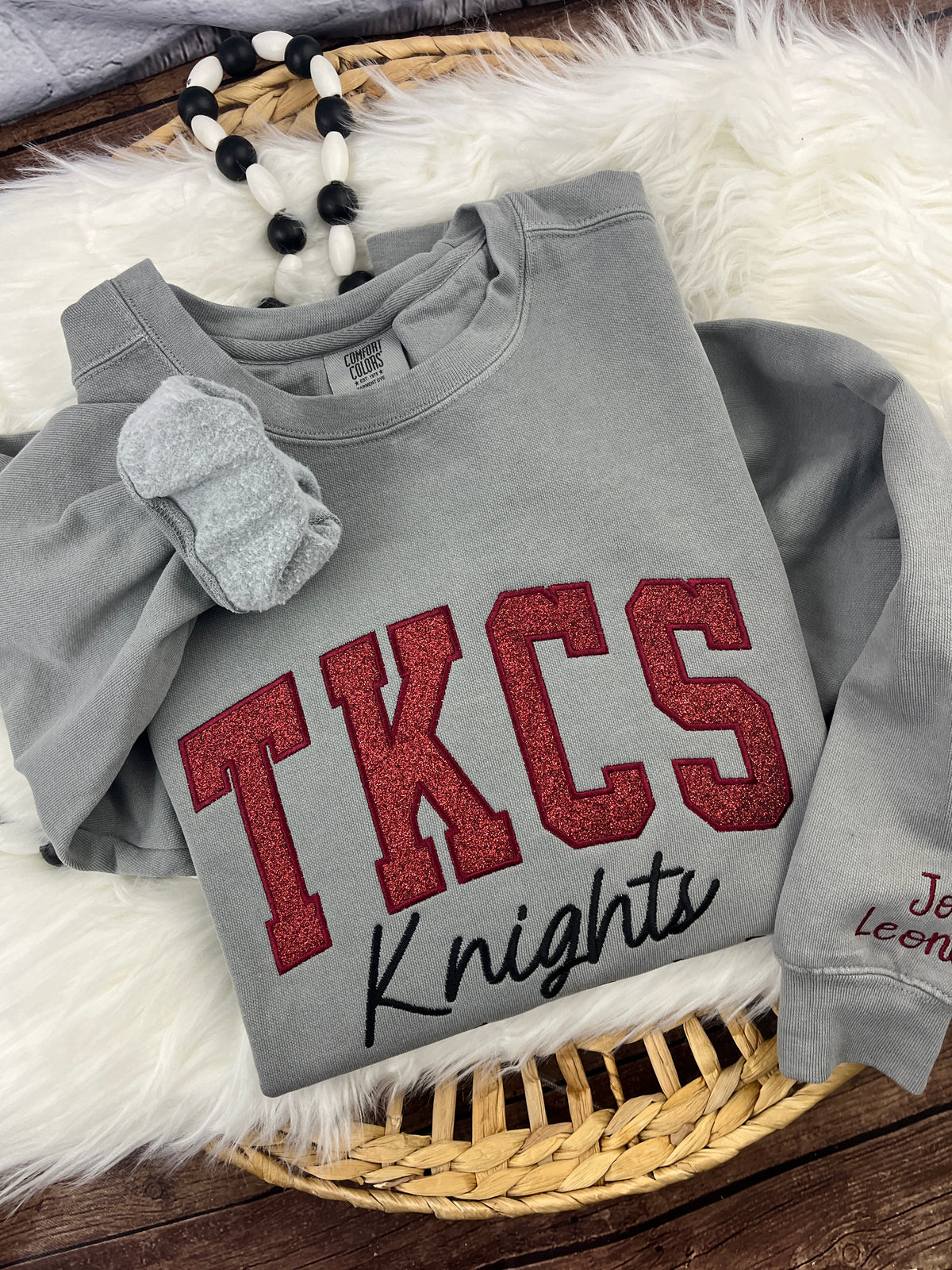 Custom embroidered school spirit crewneck sweatshirt - detail view 3